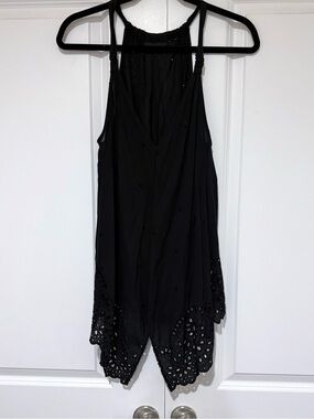 DKNY Black Halter Eyelet Detail Top